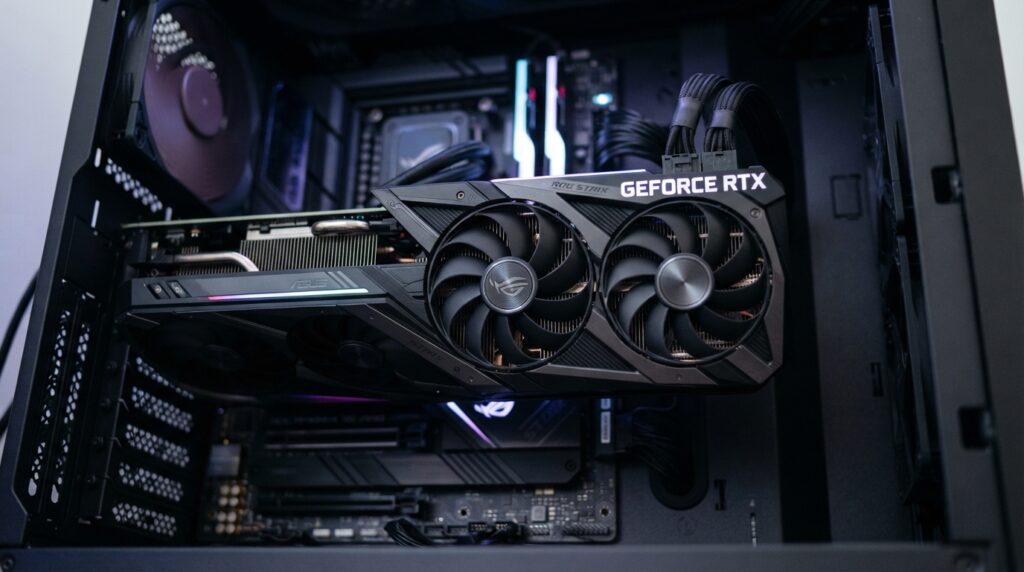 デスクトップPC内部のGPU(グラフィックスボード)クローズアップ