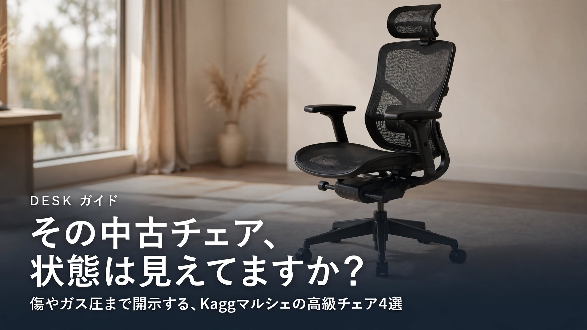 Aeron Chair(アーロンチェア)・Karman(カーマン)・Ergohuman Basic(エルゴヒューマンベーシック)・ing(イング)の中古高級チェア4選を紹介するDeskKaizen DESKガイドのアイキャッチ画像