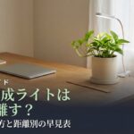 デスクのポトスに、クリップ式の植物育成ライトを約10cm上から当てている様子